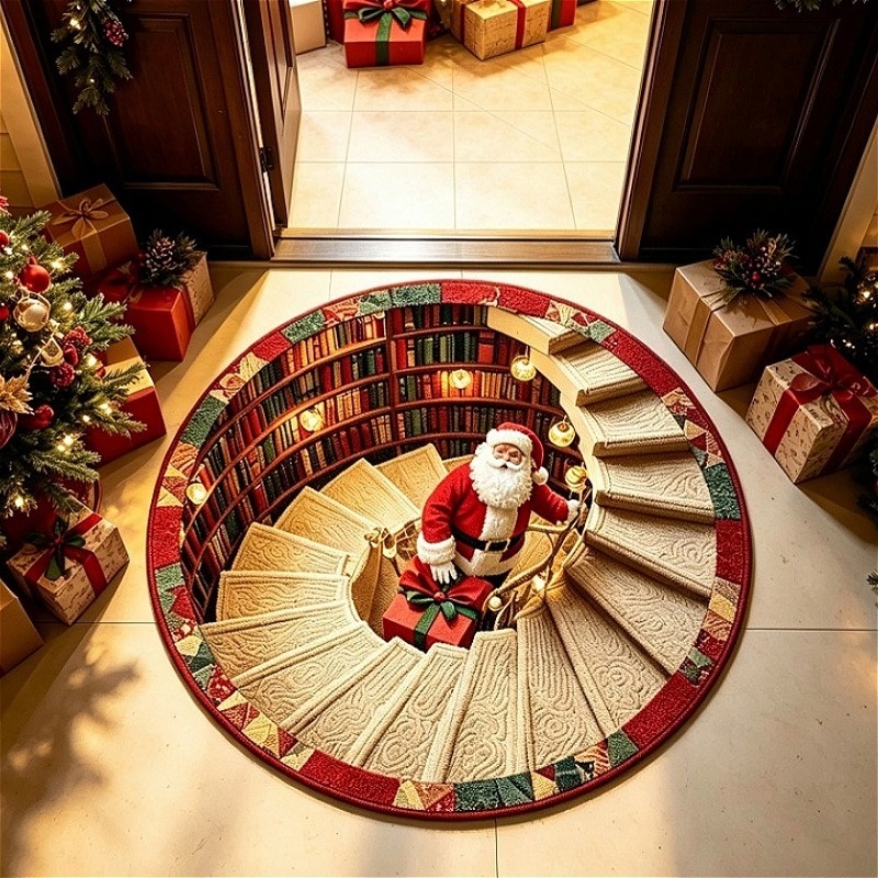 Commercial Printing Machine - 3D Illusion Santa Staircase Christmas Round